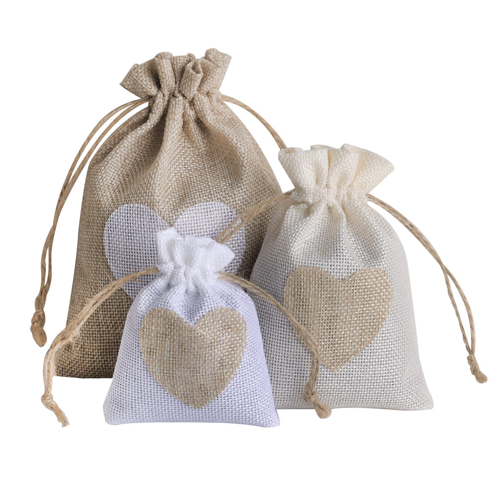 Linen Bag Bulk - Sac à bijoux en lin coeur,